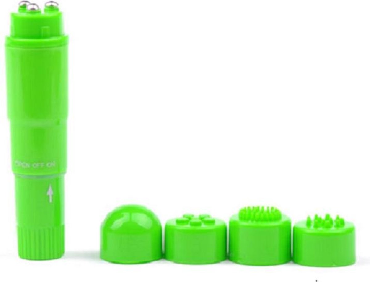 Pocket Rocket vibrator met 4 verschillende opzetstukken (groen)