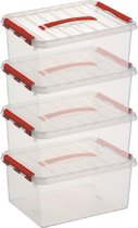 5x Sunware Q-Line opberg boxen/opbergdozen 15 liter 40 x 30 x 18 cm kunststof - A4 formaat opslagbox - Opbergbak kunststof transparant/rood