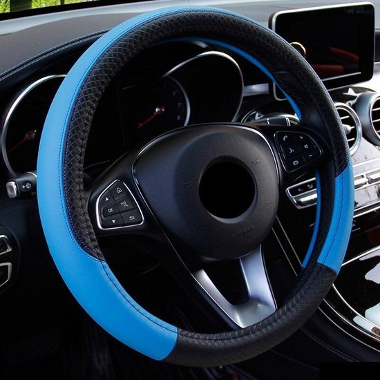 Moedig aan Fictief laat staan Stuurhoes Auto - Voor 37-38 cm Stuurwiel - Zwart met Blauw - Voorgevormd |  bol.com