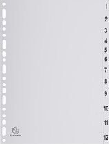 10x Tabbladen met bedrukte tabs in grijze PP - 12 tabs -1 tot 12 - A4, Grijs