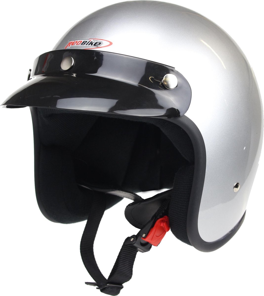 Redbike RB-710 - helm scooter - retro jethelm - zilver - maat XL