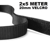 2*5m Zwarte Opnaaibare Klittenband (Hook and Loop) 20mm