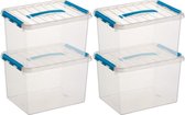 12x Sunware Q-Line opberg boxen/opbergdozen 22 liter 40 x 30 x 26 cm kunststof - opslagbox - Opbergbak kunststof transparant/blauw