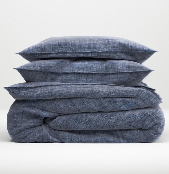 Zohome Dekbedovertrek Lino - Effen Bedlinnen - 200x220 - Blauw - Dekbedhoes van 100% Katoen van Zohome — afbeelding 2