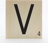 Houten scrabble letter V - 8 x 8 cm