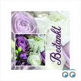 20 Bedankt kaartjes - met paarse bloemen - 7 x 7 cm