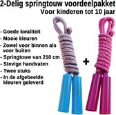 Springtouw voordeelpakket voor kinderen tot 10 jaar - Bestaande uit een springtouw met blauw handvat en een springtouw met paars handvat van 210 cm voor touwtje springen