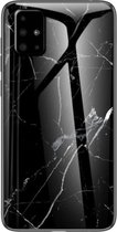 Samsung Galaxy A51 Backcover - Zwart - Marmer - Gehard Glas