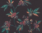 CHIQUE BLOEMEN BEHANG - beige zwart blauw goud - Bloemenmotief - AS Creation Asian Fusion