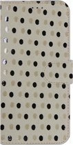 Made-NL Handmade Echt Leer Book Case Voor Samsung Galaxy A30s Beige met zwart beige bolletjes