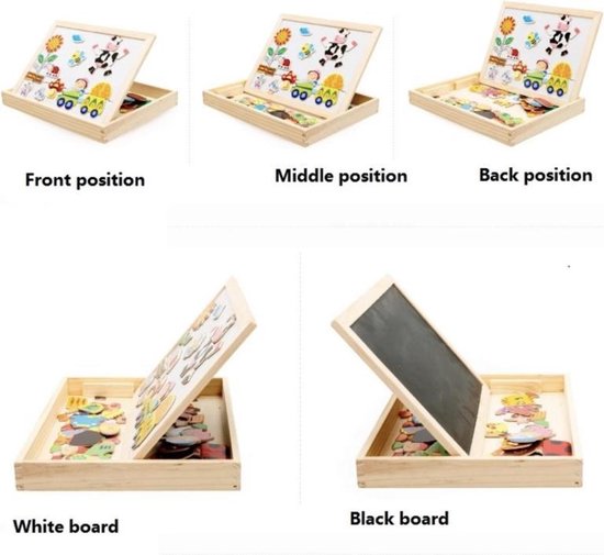 2-in-1 Magnetisch Houten Dubbelzijdige Tekenbord -Krijtbord - Whiteboard - Educatief Tekenbord voor Kinderen