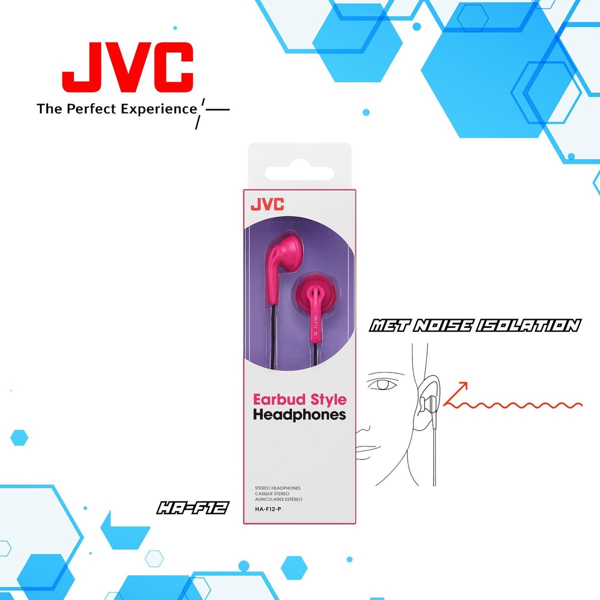 JVC Earbud Style In Earphone met Noise Isolation - Punch Pink