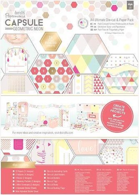 A4 Ultimate Die-cut & Paper Pack (48pk) - Capsule - Geometric Neon