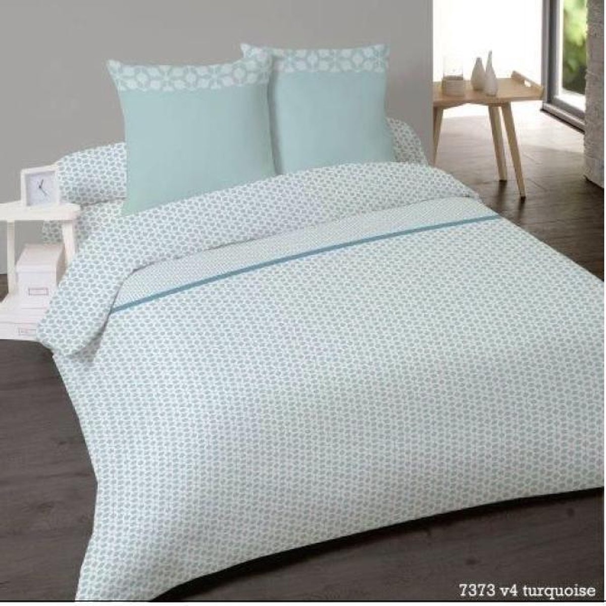 Katoenen 2-Persoonsdekbedovertrek Albi Turquoise 240x220 met 2 kussenslopen 65x65