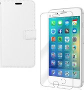 Bookcase Geschikt voor: iPhone 7 Plus / 8 Plus - wit - portemonee hoesje + 2X Tempered Glass Screenprotector