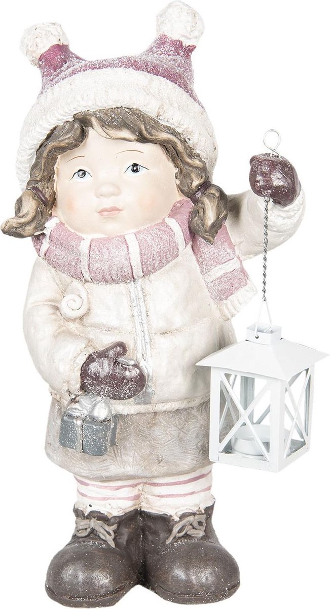 Clayre & Eef Decoratie Beeld Kind 21*15*43 cm Wit Kunststof Decoratief Figuur Decoratieve Accessoires Woonaccessoires