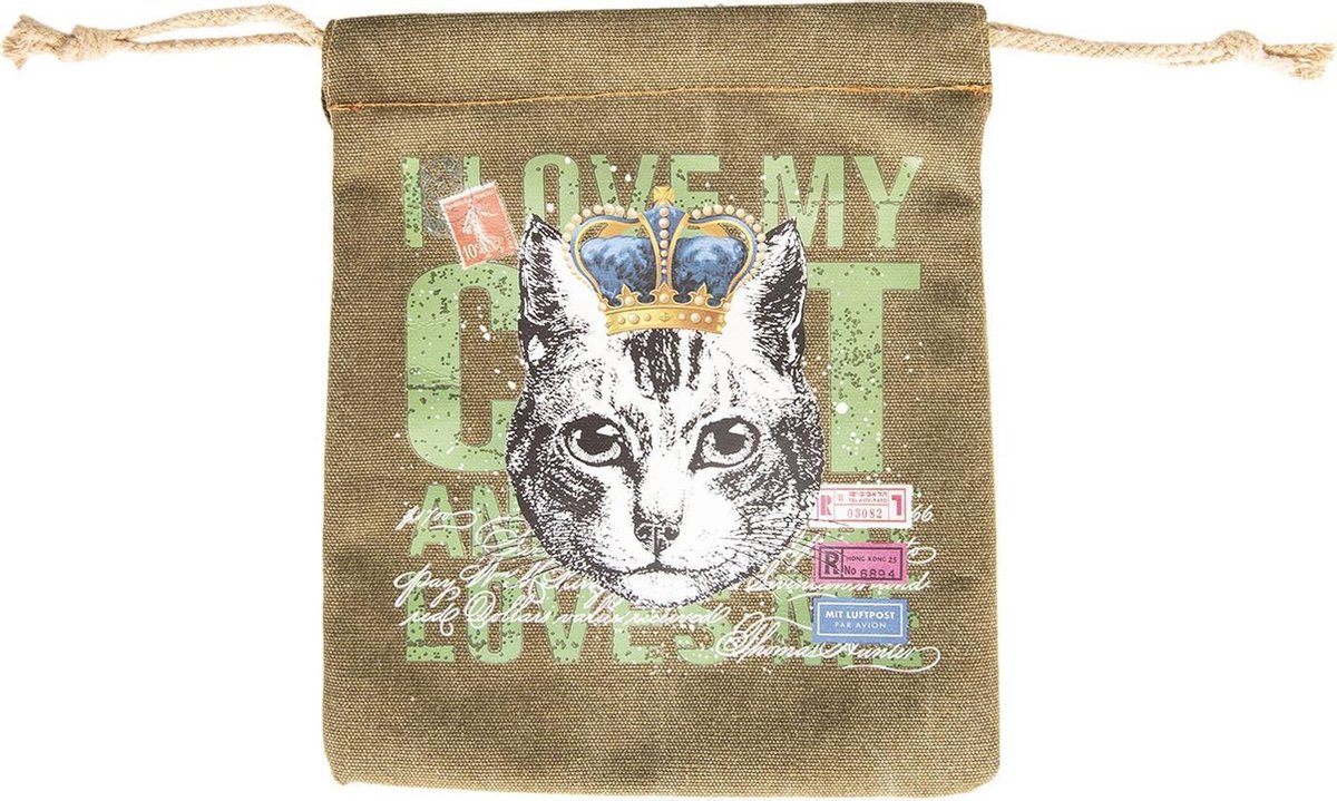 Clayre & Eef Toilettas Dames 22x25x1 cm Groen Canvas Rechthoek Kat