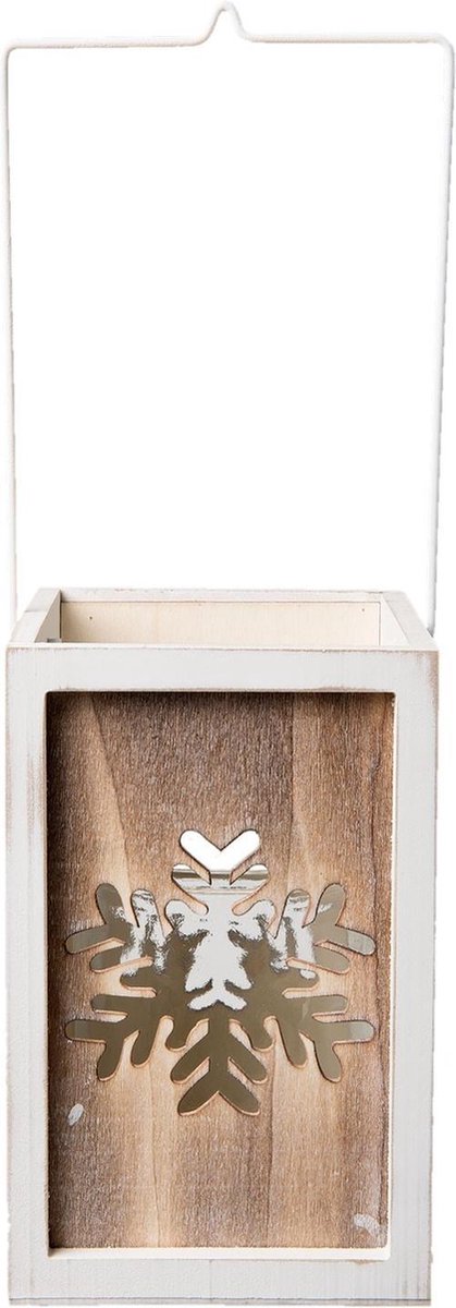 Waxinelichthouder | 15*15*23 cm | Wit | Hout / glas | sneeuwvlok | Clayre & Eef | 6H1496XL