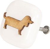 Clayre & Eef Deurknop 5*5*3 cm Bruin Keramiek Vierkant Hond Meubelknop