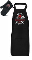 Mijncadeautje - Luxe Barbecue schort - BBQ chef - met voornaam - zwart - gratis BBQ- handschoen