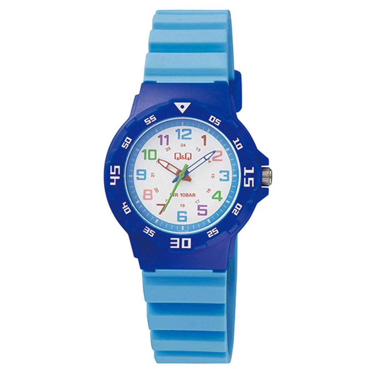 QQ VR19J009Y - Horloge - Sport - Analoog - Dames - Vrouwen - Kinderen - Plastic band - Rond - Kunststof - Cijfers - LichtBlauw - DonkerBlauw - Multikleur - 10 ATM