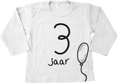 Leeftijdsshirt 3 jaar ballon | Verjaardagshirt voor 3e verjaardag kind | Verjaardagsshirt baby |  Kinder t-shirt | Baby t-shirt lange mouw shirt | wit | maat 98  | Verjaardagsshirt 3 jaar