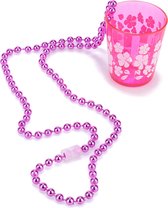 Toppers - Hawaii ketting shotjes glas roze bloemen aan ketting - Feestartikelen