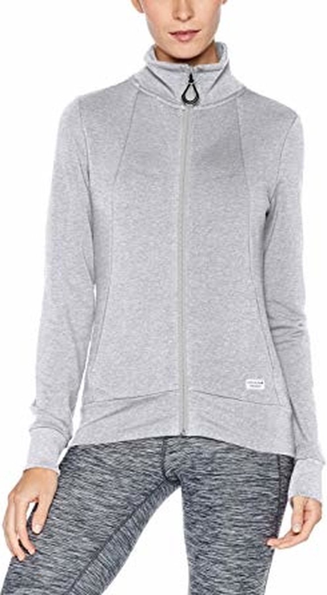 QUEENIEKE Hardloopjassen voor dames, katoenzacht, volledige ritssluiting, slim fit, atletisch trainingsjack met zakken, Witte Space Dye, S