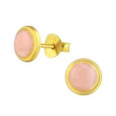 Joy|S - Zilveren classic rond oorbellen 7mm roze 14k goudplating