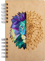 KOMONI - Duurzaam houten Notitieboek - Dagboek -  Gerecycled papier - Navulbaar -  A4 - Gelinieerd -  Leeuw