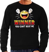 Funny emoticon sweater Winner you cant beat me zwart heren 2XL (56)