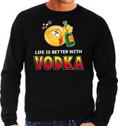 Funny emoticon sweater Life is better with vodka zwart heren M (50)