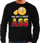 Funny emoticon sweater You got a great ass zwart heren S (48)