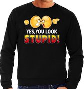 Funny emoticon sweater Yes you look stupid zwart heren L (52)