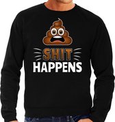 Funny emoticon sweater Shit happens zwart voor heren - Fun / cadeau trui XL
