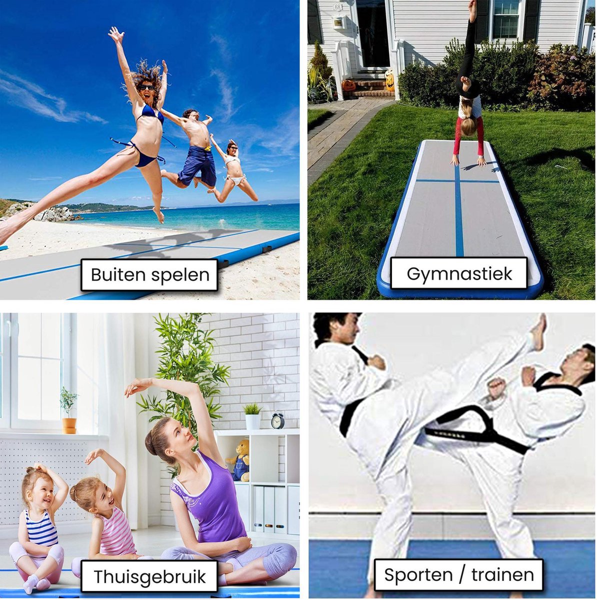 AirTrack Nordic Home 3m Special Edition meerkleurig met luchtpomp, opblaasbare turnmat, voor gymnastiek, yoga, duurzaam en eenvoudig te transporteren, mat sport, Air Track gymnastiekmat (mint/zilver