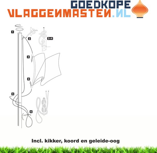 Sterke En Onderhoudsvrije Vlaggenmast - Cilindrisch 65 mm - Aluminium - Inclusief Kikker, Oog, Geleide-oog En Kantelvoet - Grijs