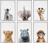 Kinderkamer posters - Safari dieren - 6 stuks - 30x40 cm