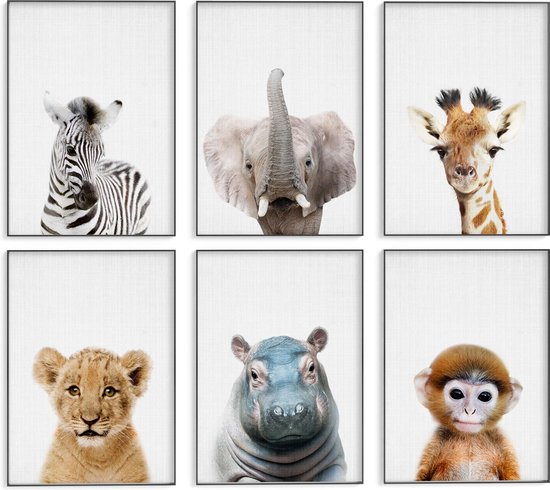 Kinderkamer posters - Safari dieren - 6 stuks - 30x40 cm | bol.com