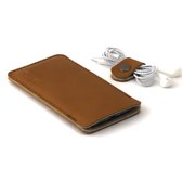 JACCET lederen iPhone 8 hoesje - Cognac kleur leer met bruin wolvilt - Handmade in Nederland