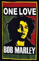 Wandkleed Bob Marley - 140x210 cm Bedsprei Strandkleed Muziek Fan Reggae Cadeau - Groen Zwart Geel