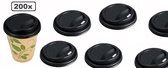 200x BIO Deksel zwart voor koffiebeker 180ml en /of 240ml Coffee to go beker 80mm