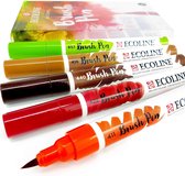 Talens Ecoline Brushpen Set met 5 Pennen (Herfst) +  een handige Zipperbag + 2 x A4 Ecoline/aquarelblok + Basis Boekje Brush/Handlettering