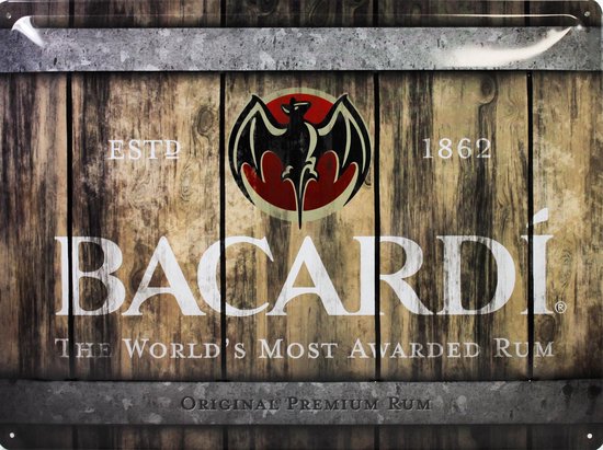 Wandbord - Bacardi The World's Most Awarded Rum - 30x40cm