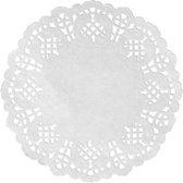 90x Bruiloft witte ronde placemats 35 cm papier met kanten uiterlijk - Huwelijk/trouwerij decoratie wegwerp papieren placemats - Witte tafeldecoraties - Wit thema