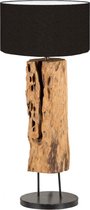 Industriële teak houten tafellamp 'Nena' met zwarte lampenkap - Robuuste stoere houten lamp op metalen voet - Bruin Zwart