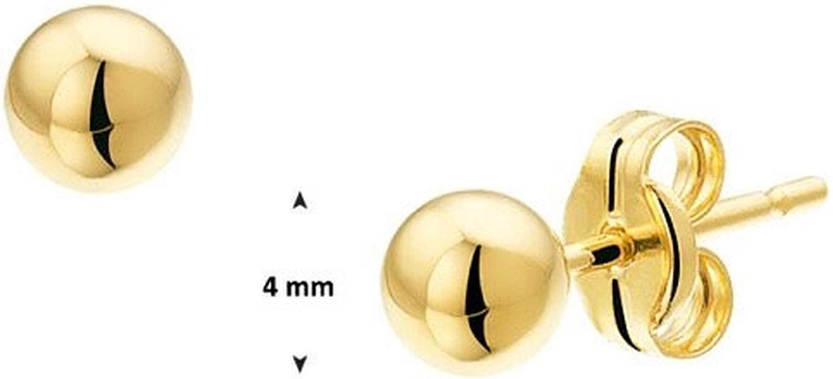 YO&NO - Oorbellen - Goud - Oorknoppen - Bol - 4mm - Sieraden Vrouw - Heren - 14k - 585 Goud