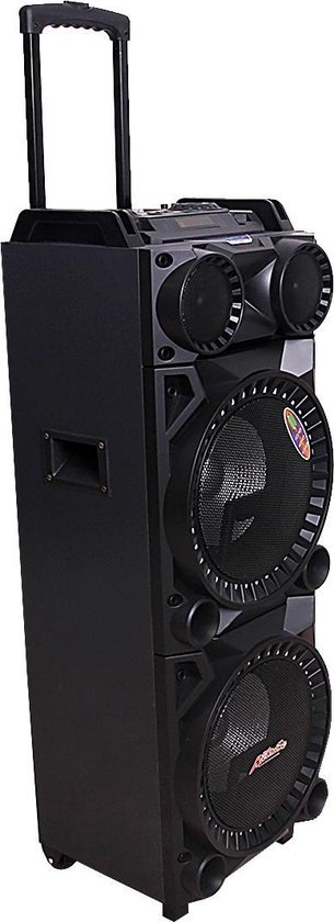 zwarte all in one karaoke trolley speaker - op wielen. | bol.com
