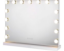 Bright Beauty Vanity hollywood make up spiegel met verlichting - 58 x 43 cm - zonder rand - drie lichtstanden - wit