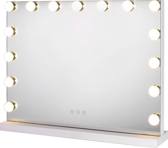 Bright Beauty Vanity hollywood make up spiegel met verlichting - 58 x 43 cm - zonder rand - drie lichtstanden - wit